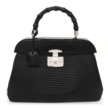Gucci Lizard Bamboo Large Lady Lock Top Handle Bag Black 1 of 11