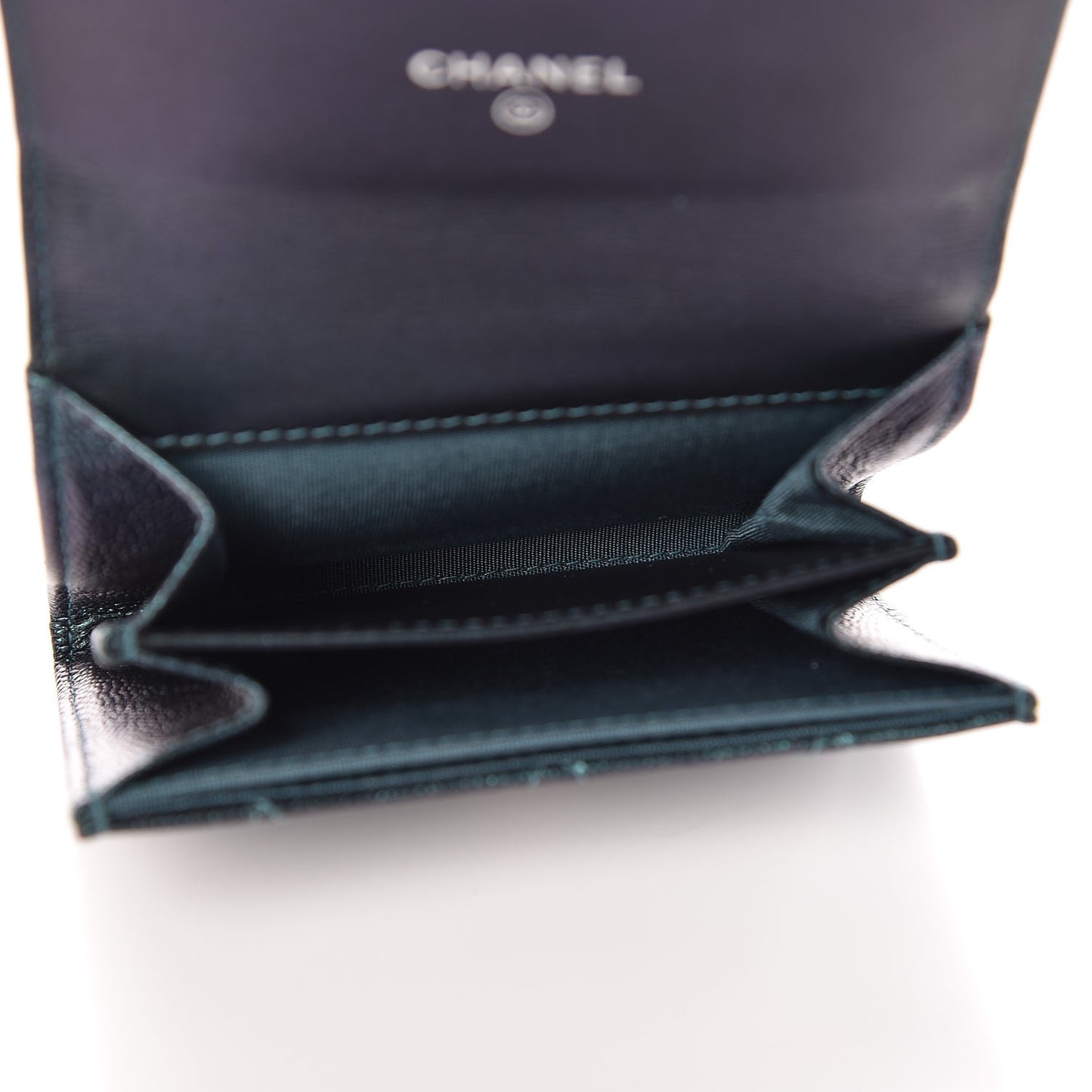 Iridescent Caviar Quilted Filigree Card Holder Dark Turquoise