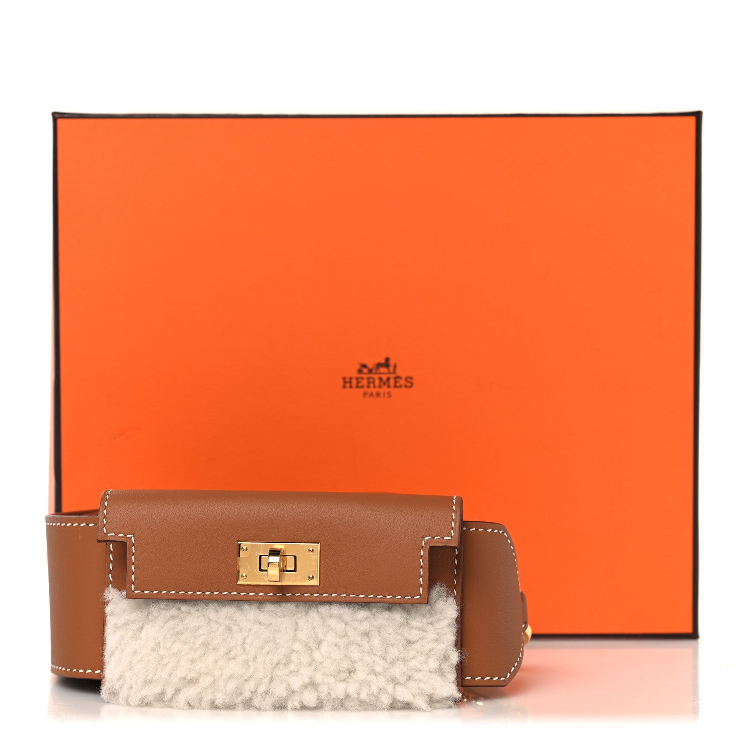 Hermes Swift Shearling Kelly Pocket Plush Shoulder Strap Gold 6 of 6
