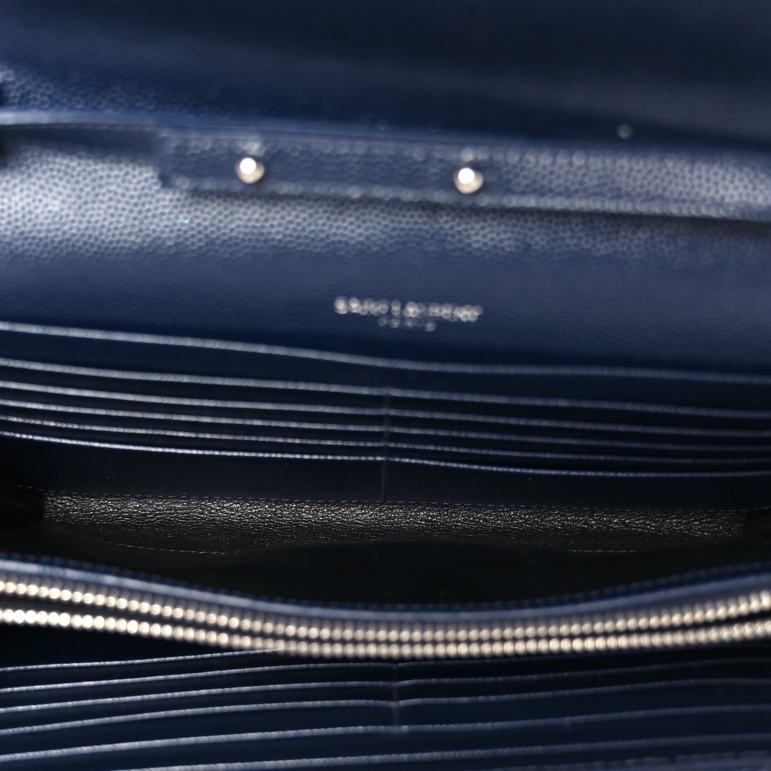 Saint Laurent Grain De Poudre Matelasse Chevron Monogram Chain Wallet Deep Marine 5 of 9