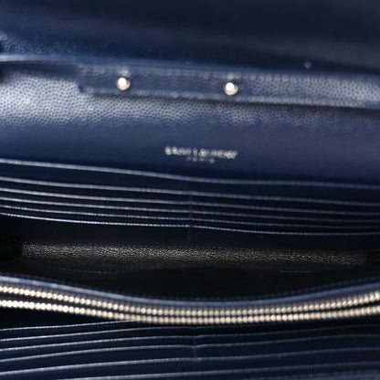 Saint Laurent Grain De Poudre Matelasse Chevron Monogram Chain Wallet Deep Marine 5 of 9