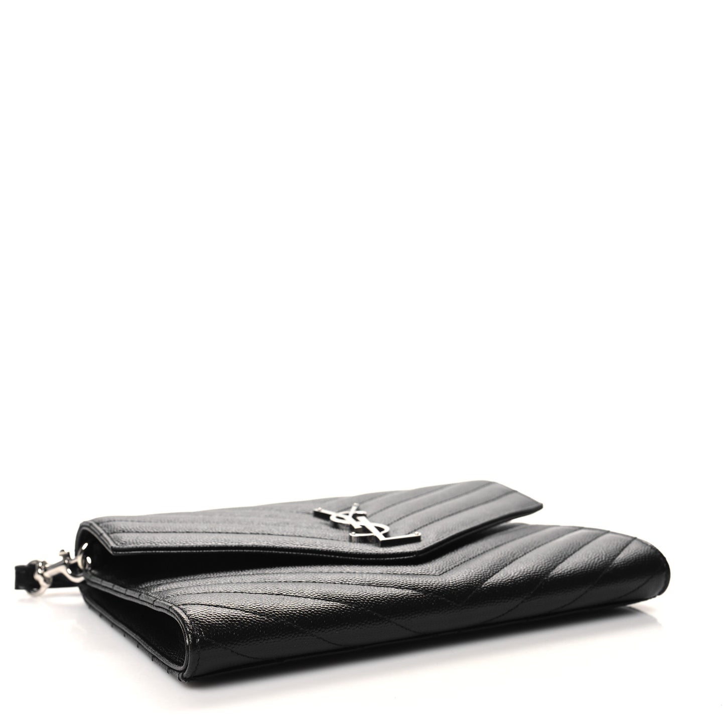 Grain De Poudre Matelasse Chevron Monogram Envelope Clutch Black