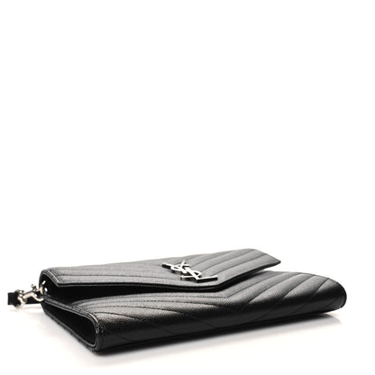 Saint Laurent Grain De Poudre Matelasse Chevron Monogram Envelope Clutch Black 4 of 11