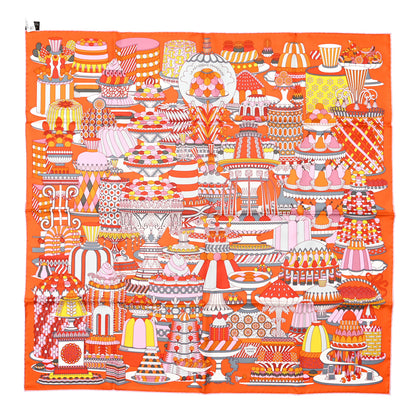 Hermes Silk La Patisserie Francaise Scarf 90 Orange Rose Gris 1 of 5