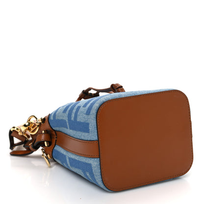 Fendi Denim Vitello King F is Fendi FF Embroidered Mini Mon Tresor Bucket Bag Denim Chiaro Brandy 4 of 10
