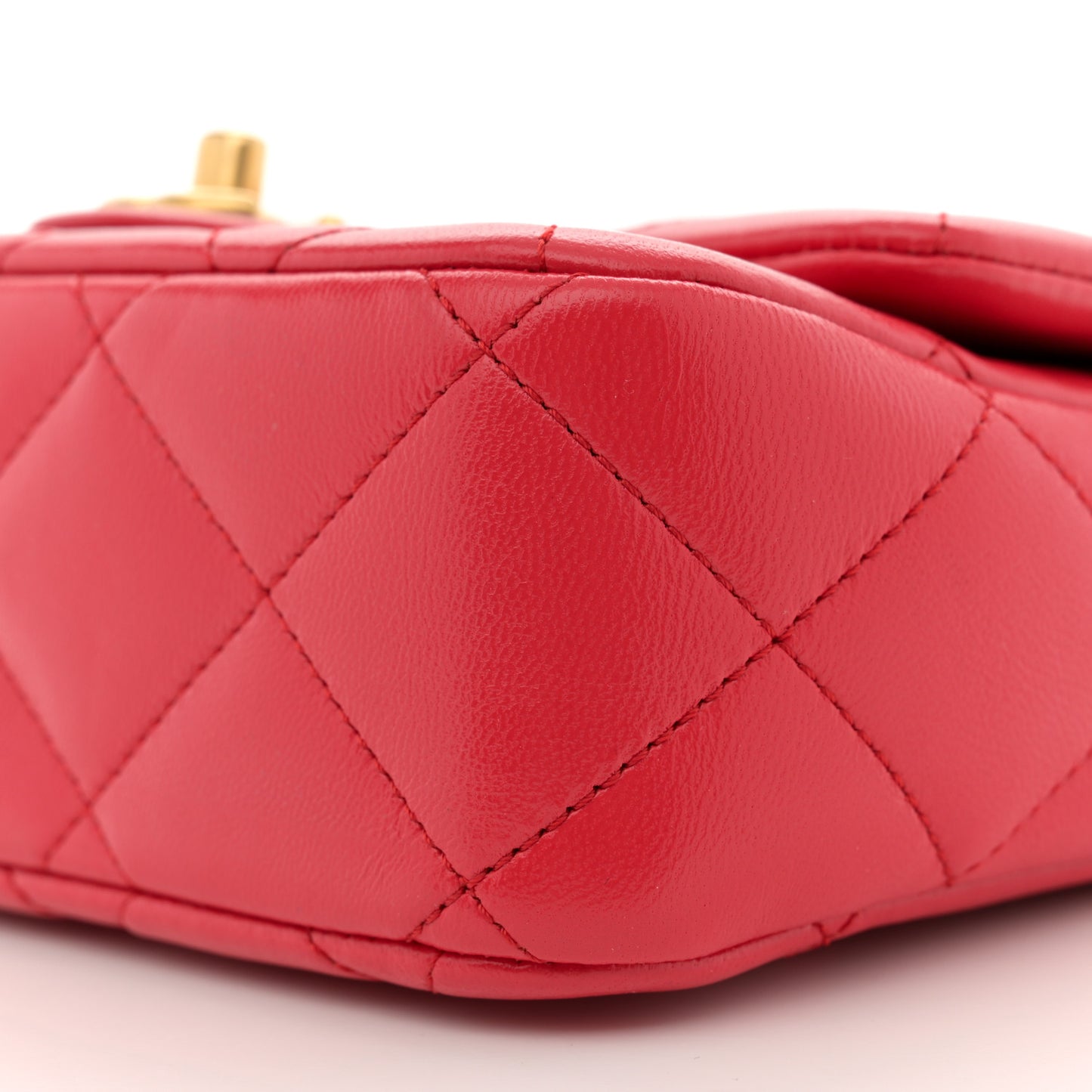 Shiny Lambskin Quilted Sweetheart Mini Flap Red