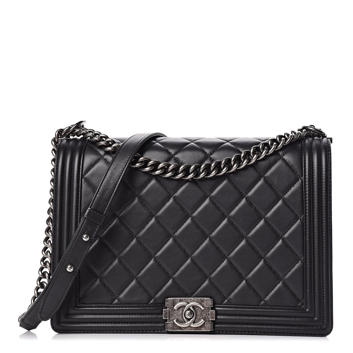 Lambskin Quilted Large Boy Flap Dark Grey