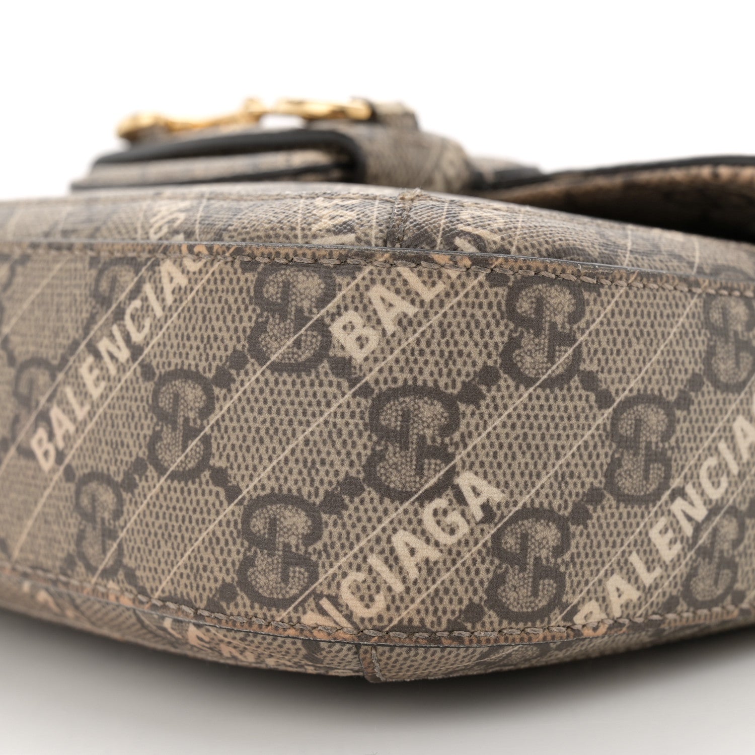Gucci X BALENCIAGA GG Supreme Monogram Web Logo Print Mini Horsebit 1955 Shoulder Bag Beige Ebony 10 of 14