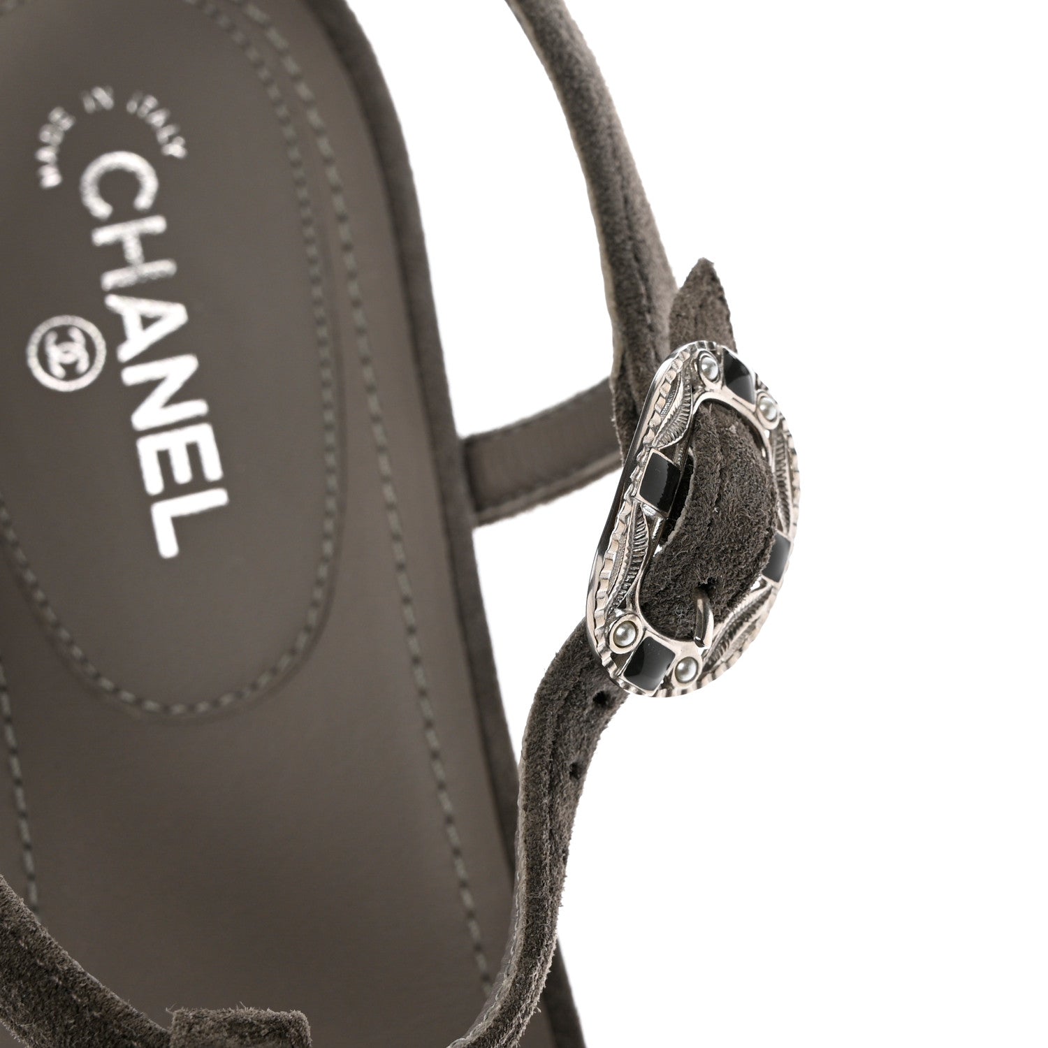 Chanel Suede Calfskin Chain Thong Sandals 38.5 Grey 8 of 9