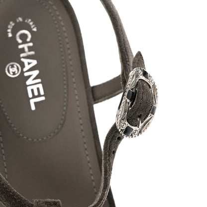 Chanel Suede Calfskin Chain Thong Sandals 38.5 Grey 8 of 9