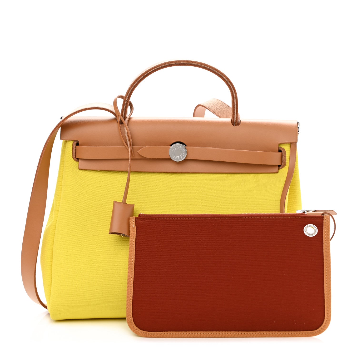 Hermes Military Toile Vache Hunter Herbag Zip Retourne 31 PM Lime Naturel Sable Rouge Garance 1 of 10