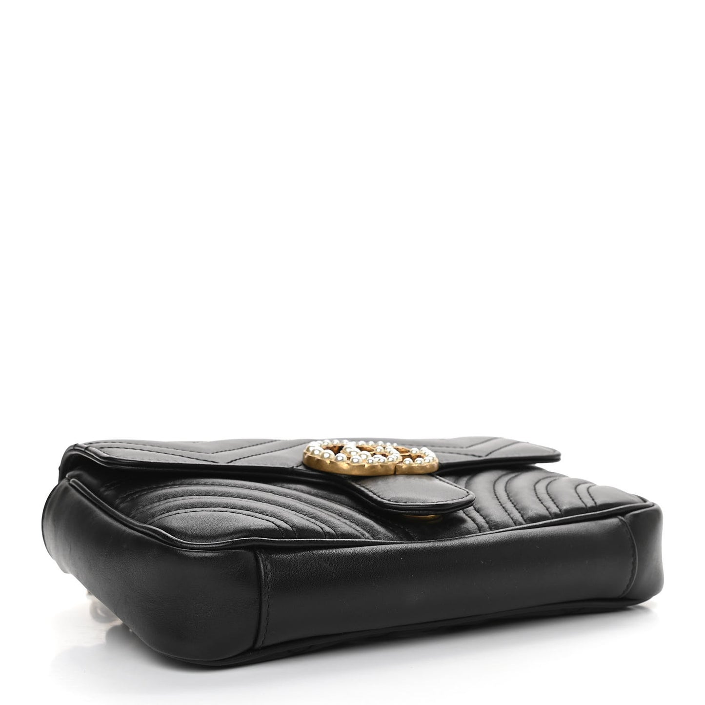 Calfskin Matelasse Pearly GG Marmont Chain Belt Bag Black