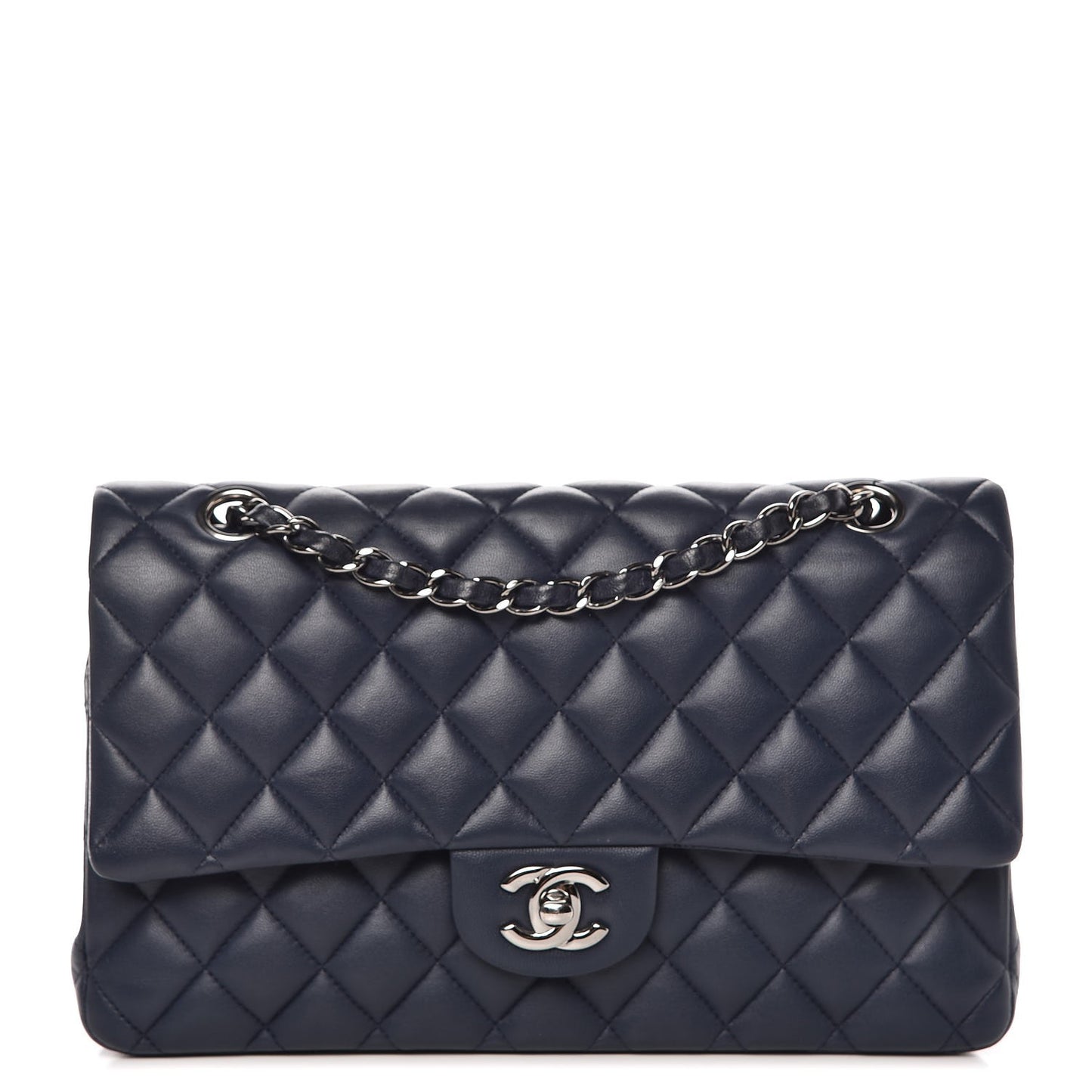 Lambskin Quilted Medium Double Flap Dark Blue