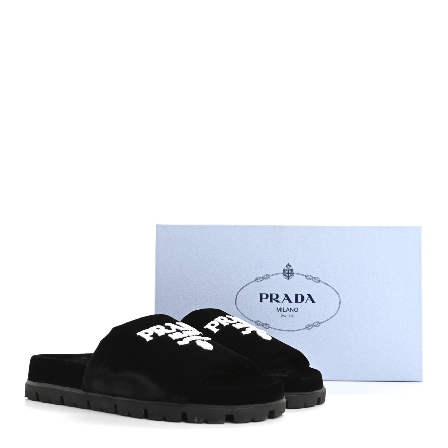 Velvet Logo Lug Sole 20mm Slide Sandals 38.5 Black