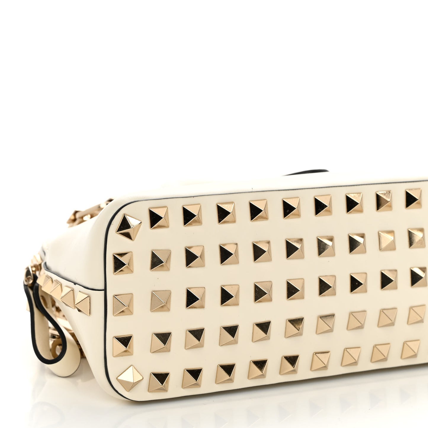 Smooth Calfskin Rockstud East West Top Handle Bag Ivory