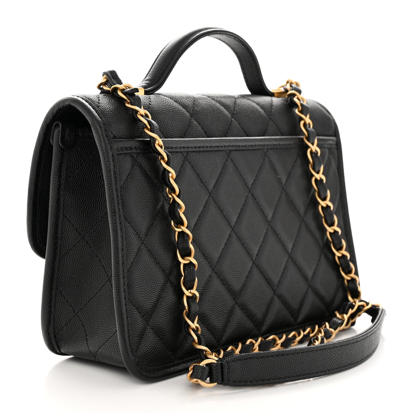 Caviar Quilted School Memory Small Top Handle Flap Black