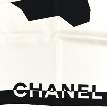 Chanel Silk Coco CC Square Scarf Black Ivory 2 of 5