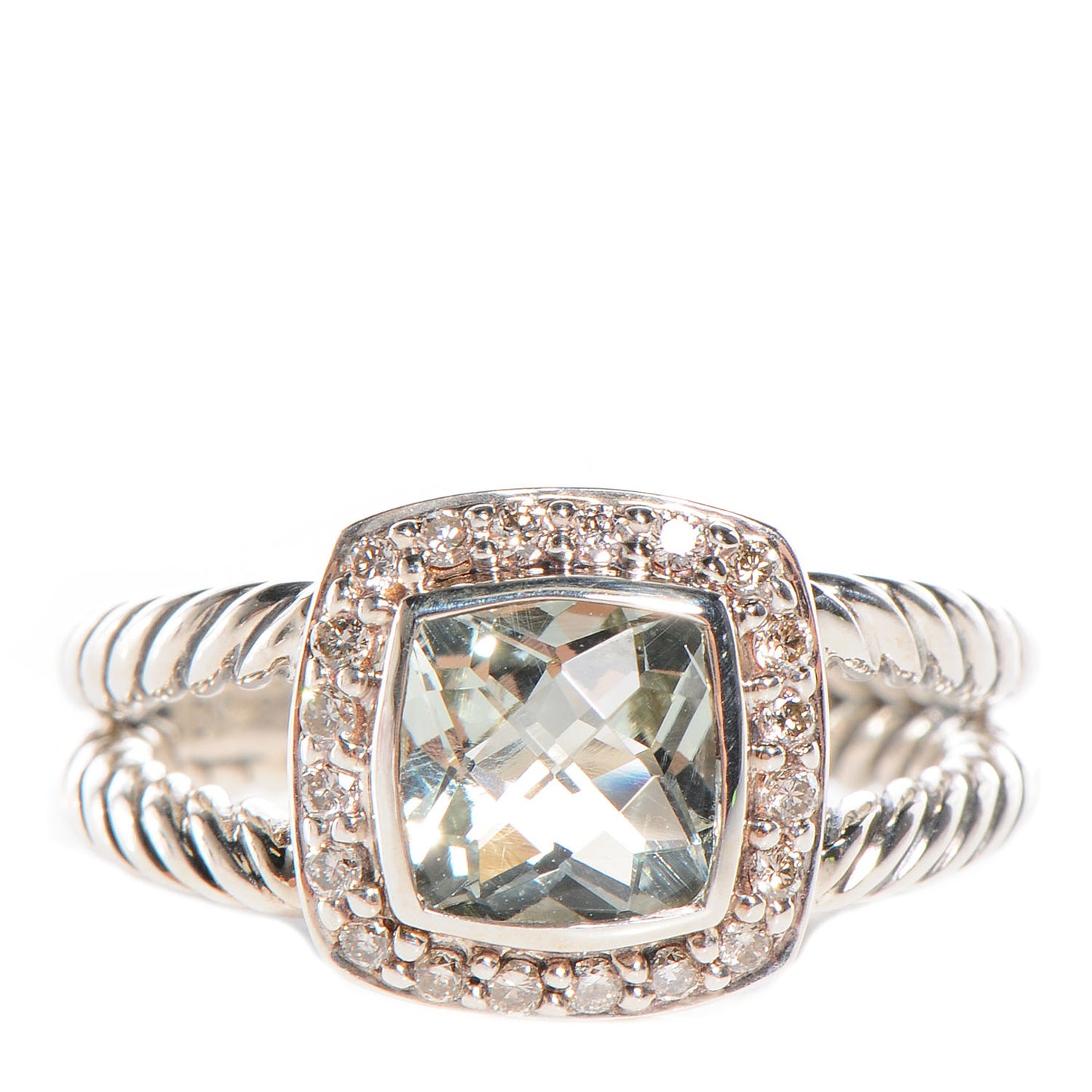 Sterling Silver Diamond Prasiolite 7mm Petite Albion Ring 53 6.5