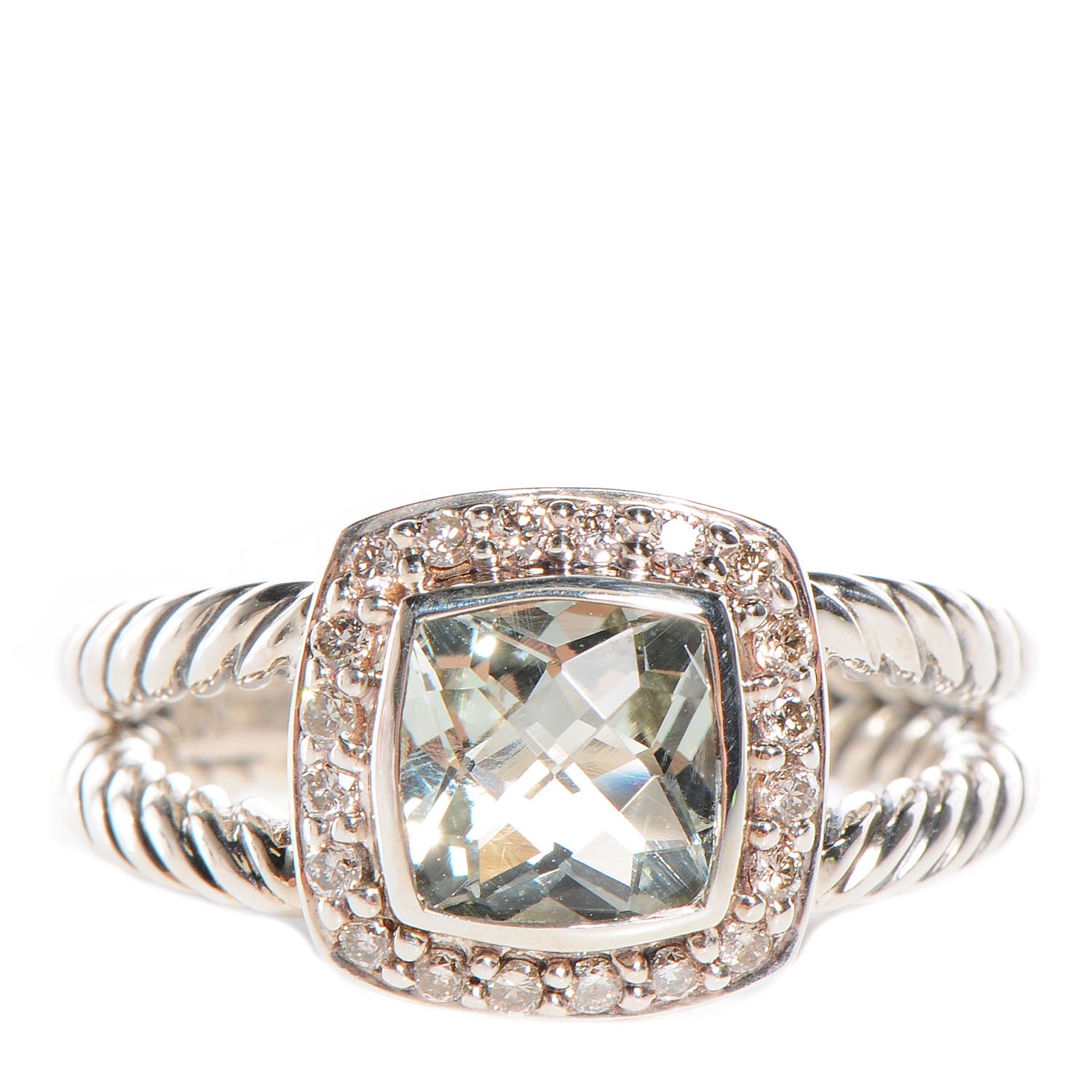 David Yurman Sterling Silver Diamond Prasiolite 7mm Petite Albion Ring 53 6.5 1 of 4