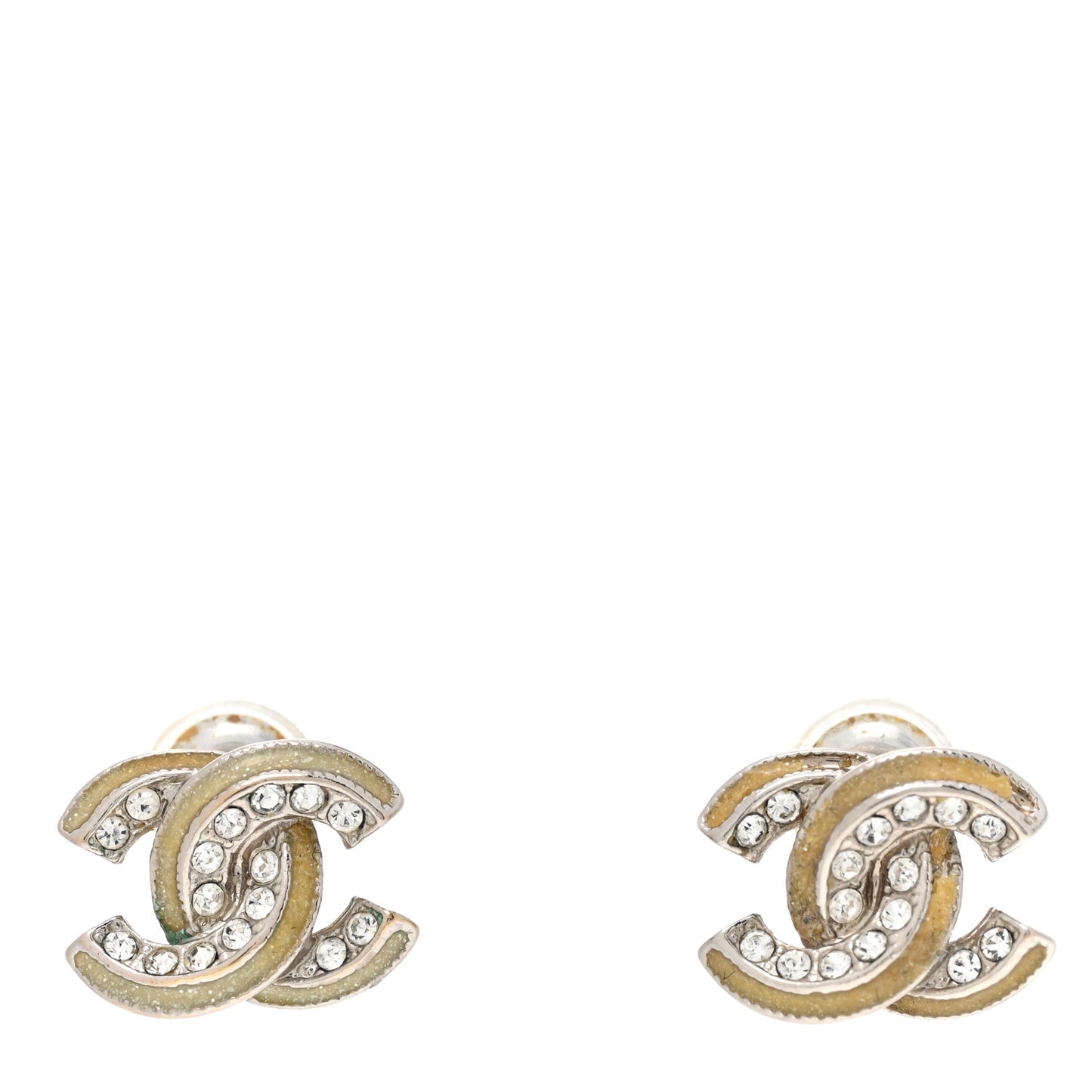 Metal Crystal Glitter Enamel CC Earrings Silver