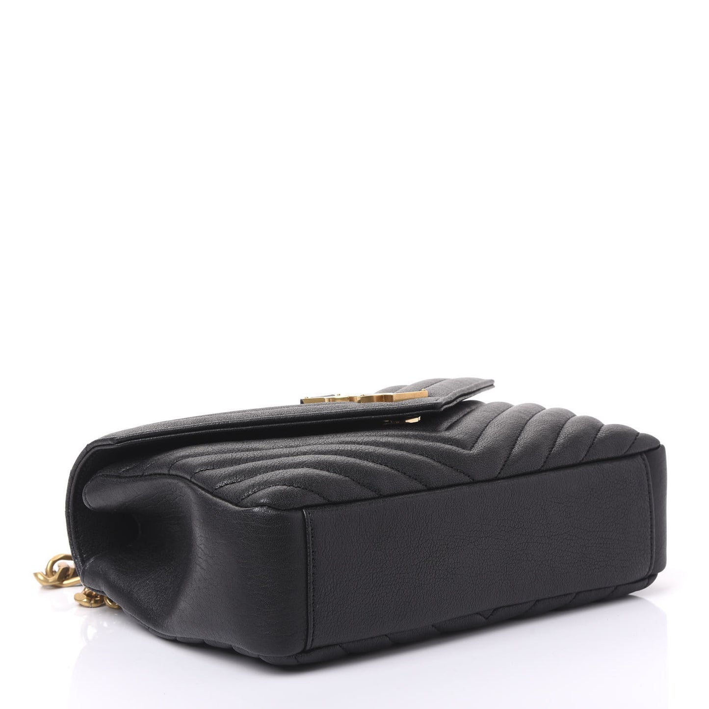 Sheepskin Matelasse Chevron Monogram Medium College Bag Black
