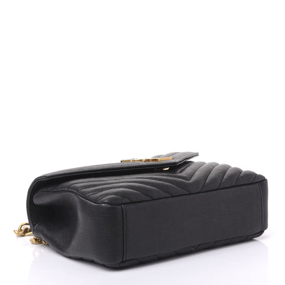 Saint Laurent Sheepskin Matelasse Chevron Monogram Medium College Bag Black 3 of 9