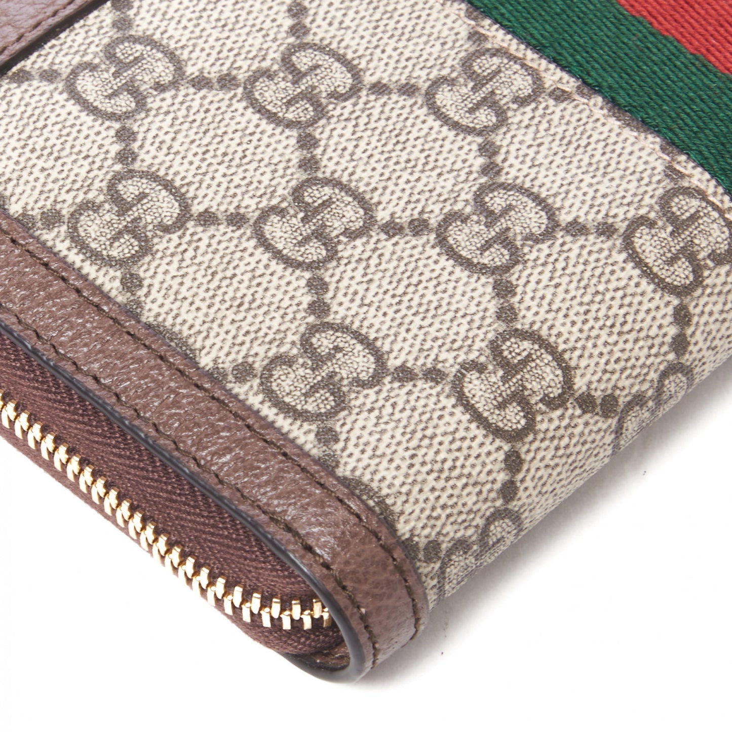 GG Supreme Monogram Web Ophidia Zip Around Wallet Brown