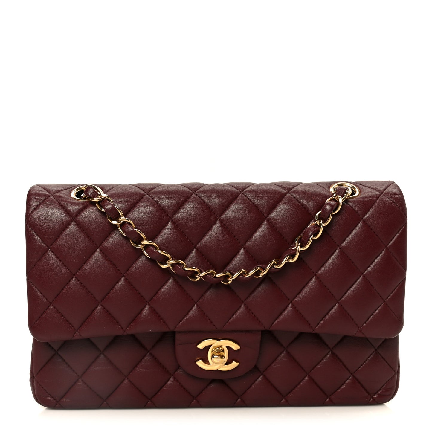 Lambskin Quilted Medium Double Flap Burgundy