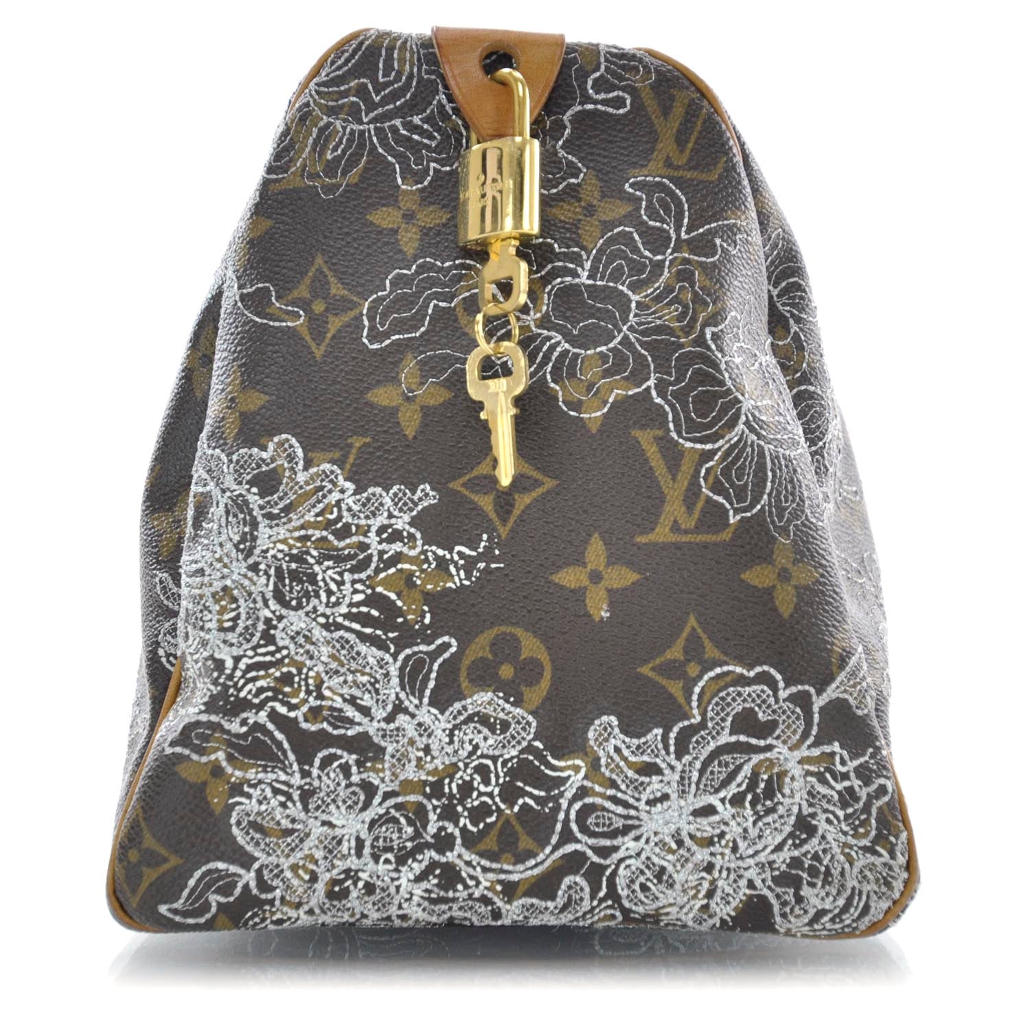Louis Vuitton Monogram Dentelle Speedy 30 Silver 4 of 9