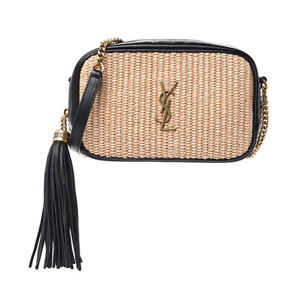Saint Laurent Raffia Canvas Monogram Mini Lou Camera Bag Beige Black 1 of 11