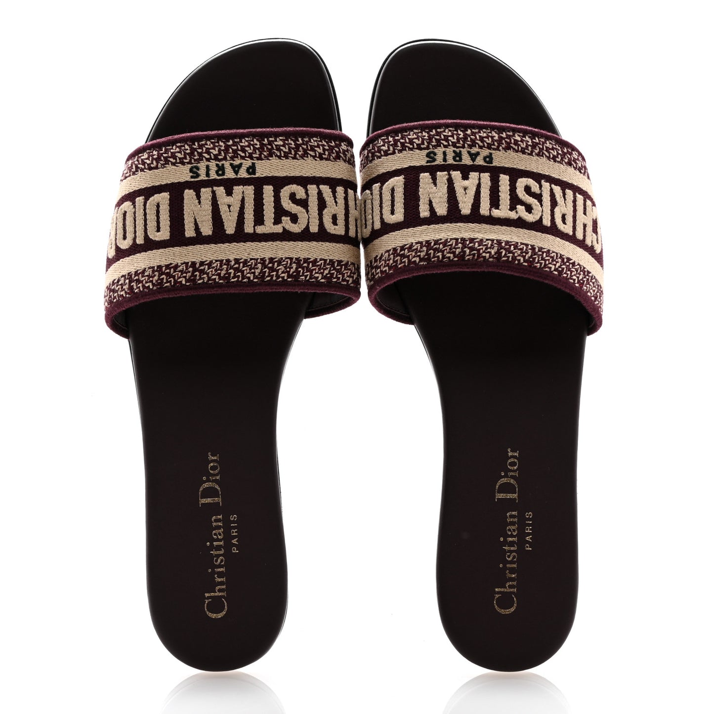 Canvas Embroidered Dway Mules Slide Sandals 37.5 Burgundy