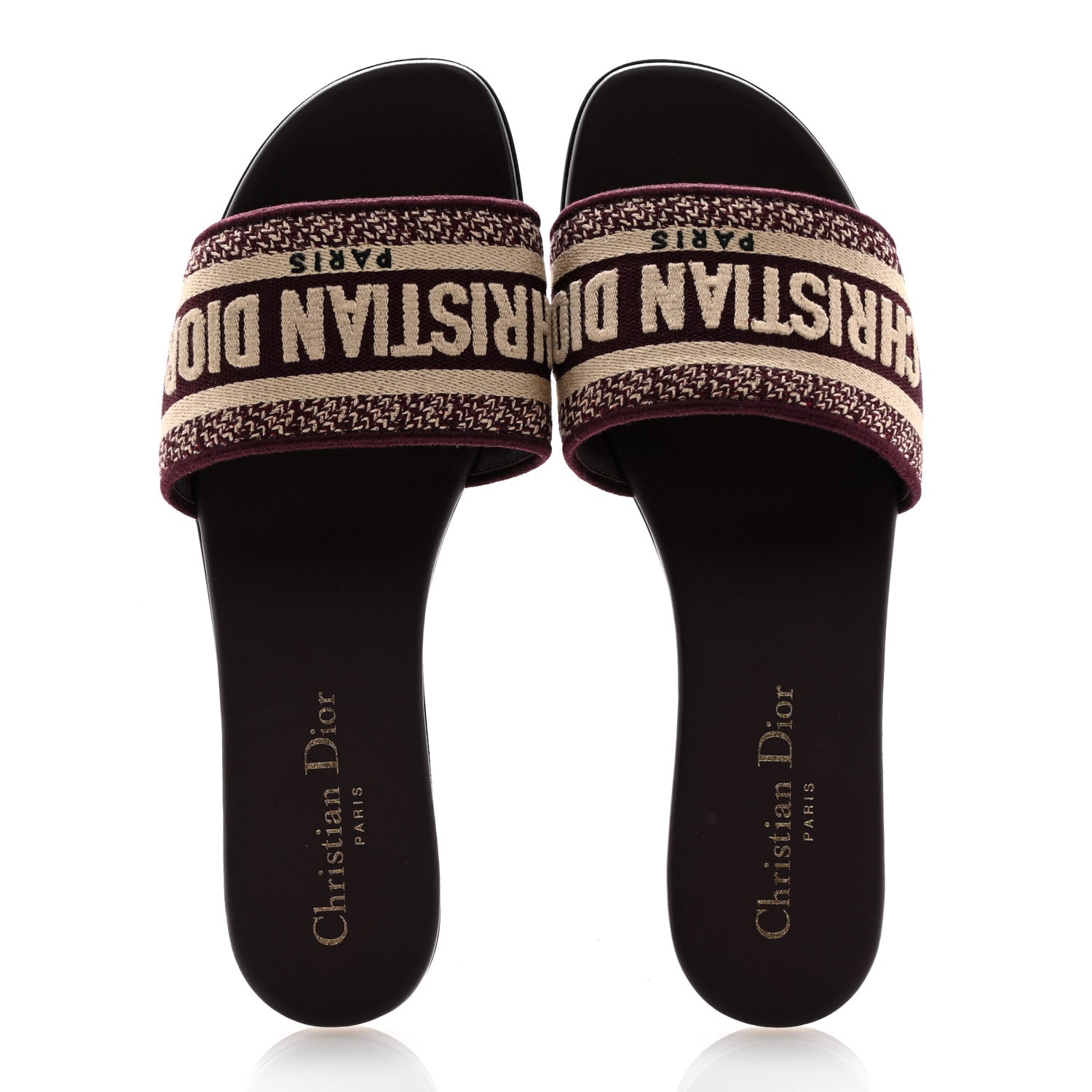 Christian Dior Canvas Embroidered Dway Mules Slide Sandals 37.5 Burgundy 2 of 9