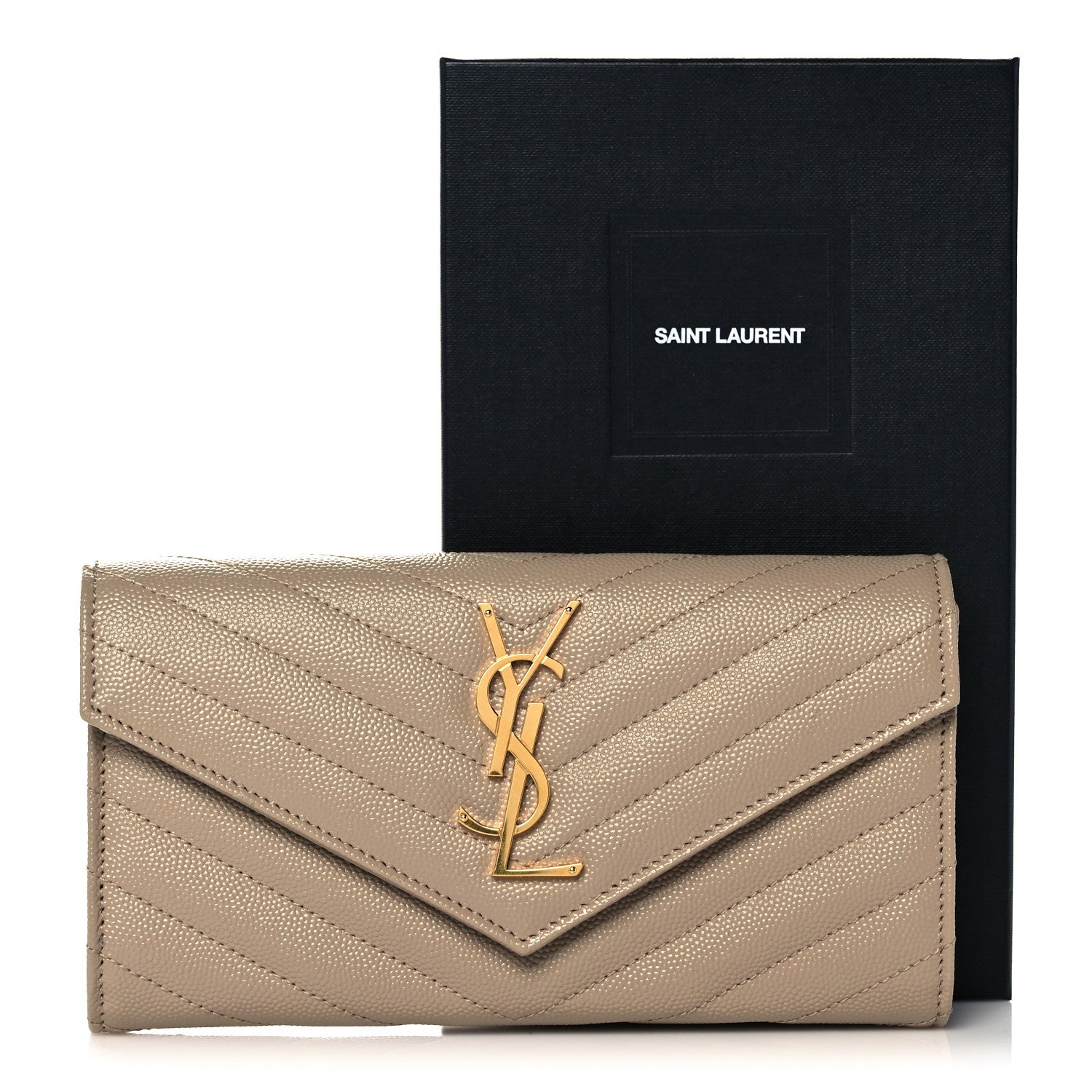 Saint Laurent Grain De Poudre Matelasse Chevron Monogram Flap Wallet Taupe 10 of 10