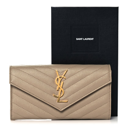 Saint Laurent Grain De Poudre Matelasse Chevron Monogram Flap Wallet Taupe 10 of 10
