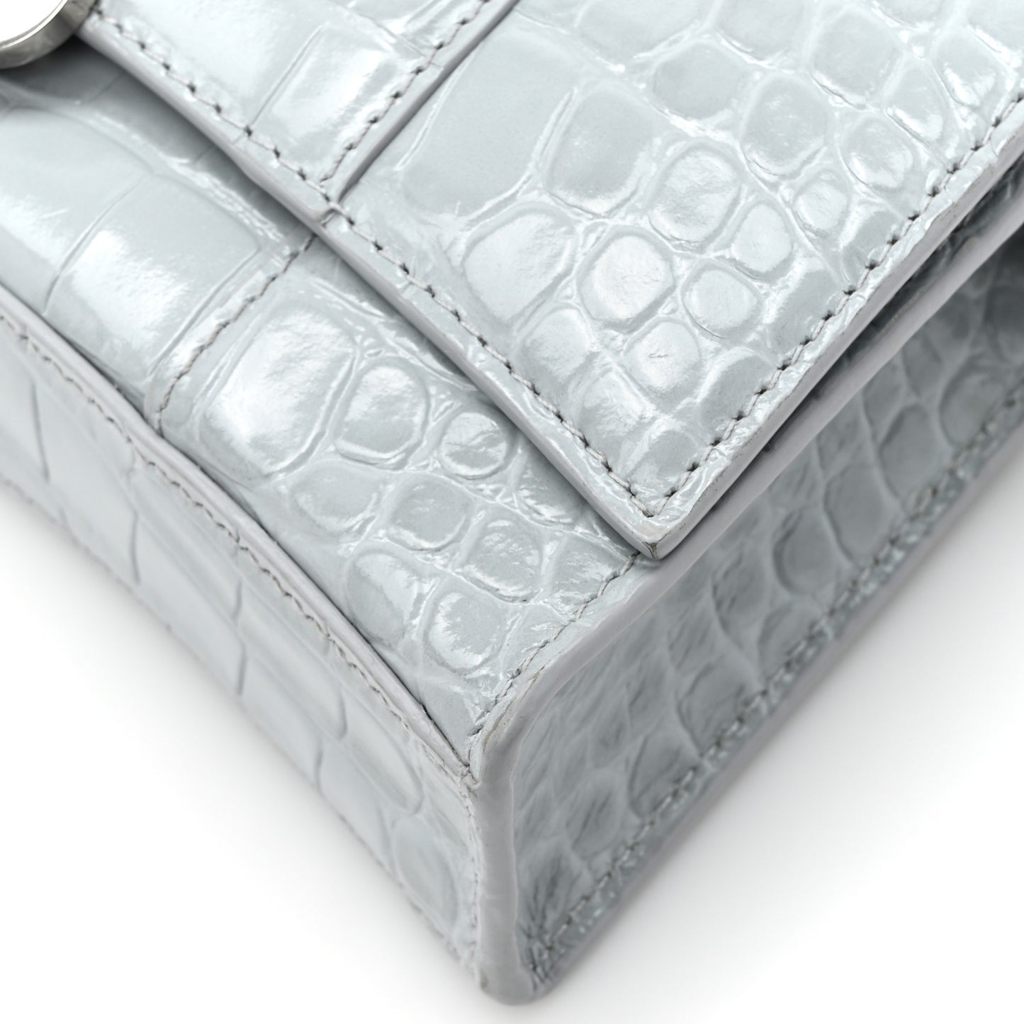 Shiny Calfskin Crocodile Embossed Hourglass Chain Bag Ash Blue