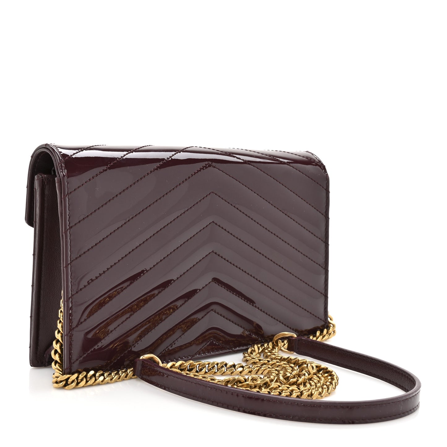 Vernice Matelasse Chevron Monogram Envelope Chain Wallet Dark Red Wine