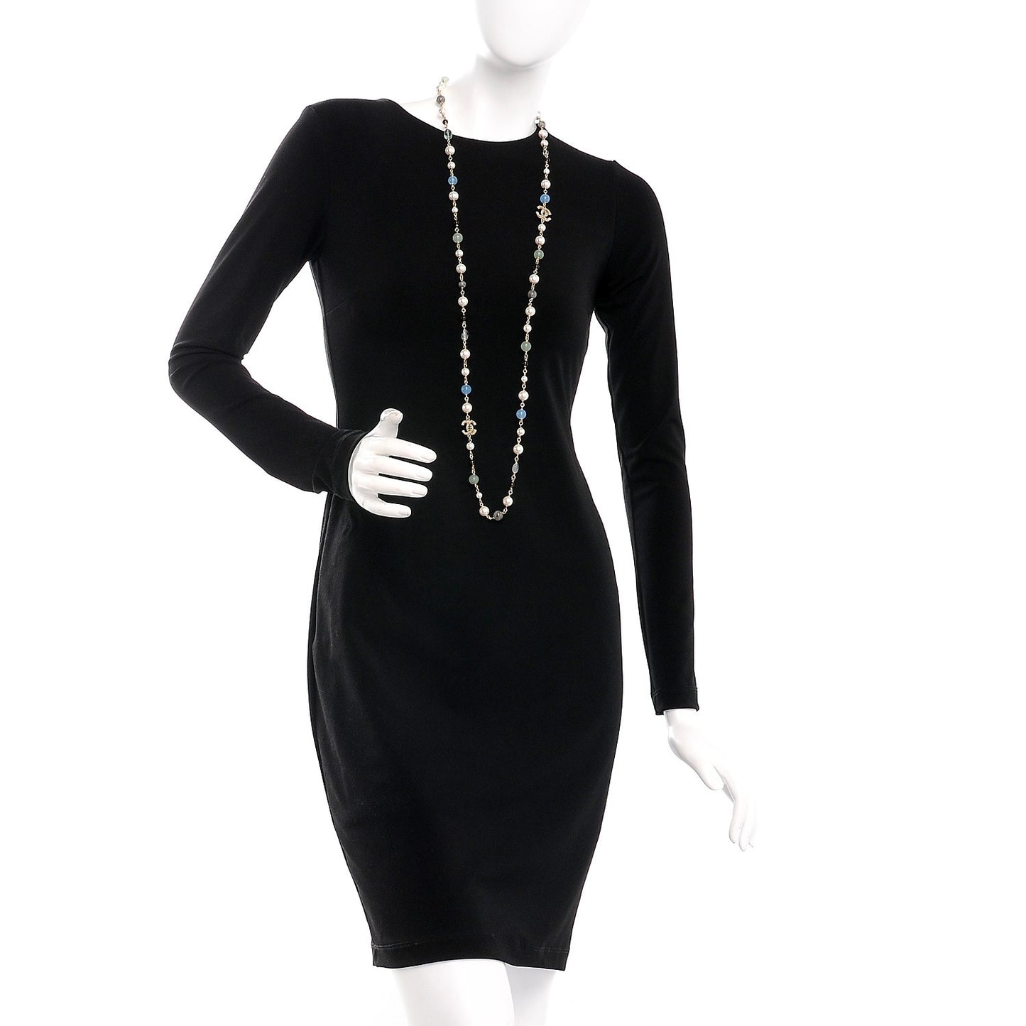 Pearl Beaded CC Long Necklace Gold Green Blue
