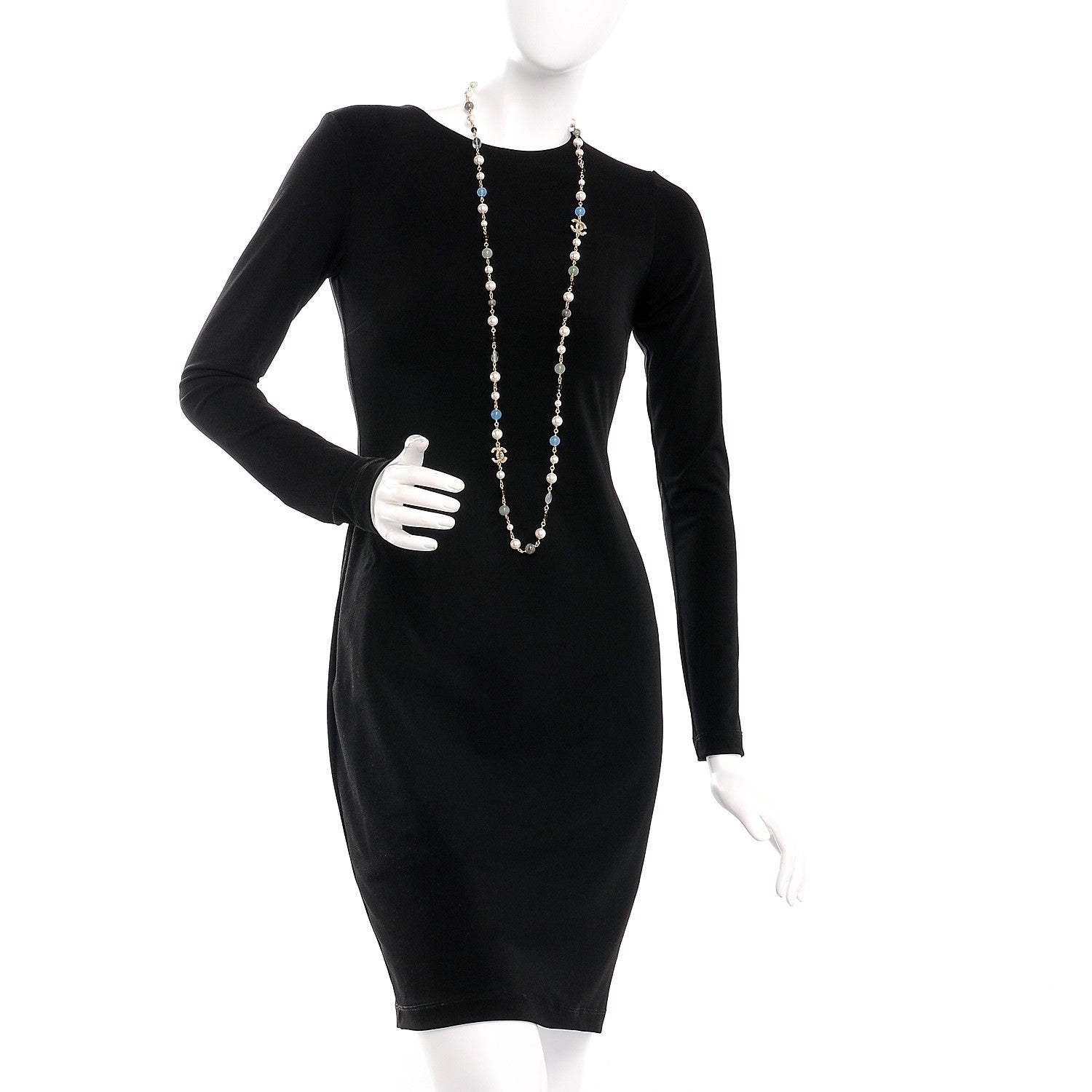 Chanel Pearl Beaded CC Long Necklace Gold Green Blue 2 of 4