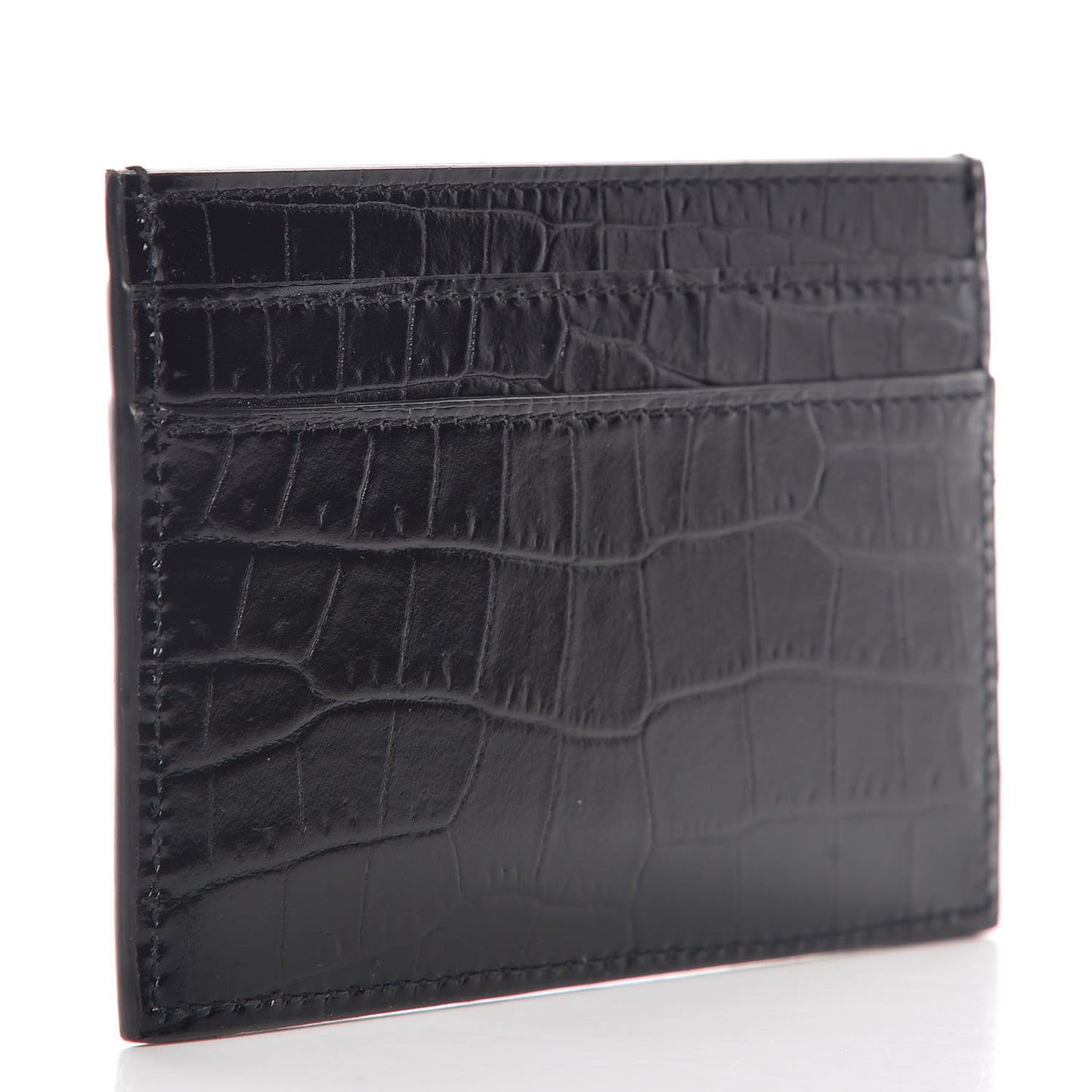 Calfskin Crocodile Embossed Monogram Credit Card Case Black