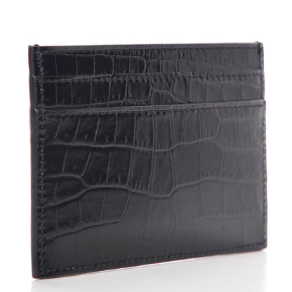Saint Laurent Calfskin Crocodile Embossed Monogram Credit Card Case Black 3 of 8