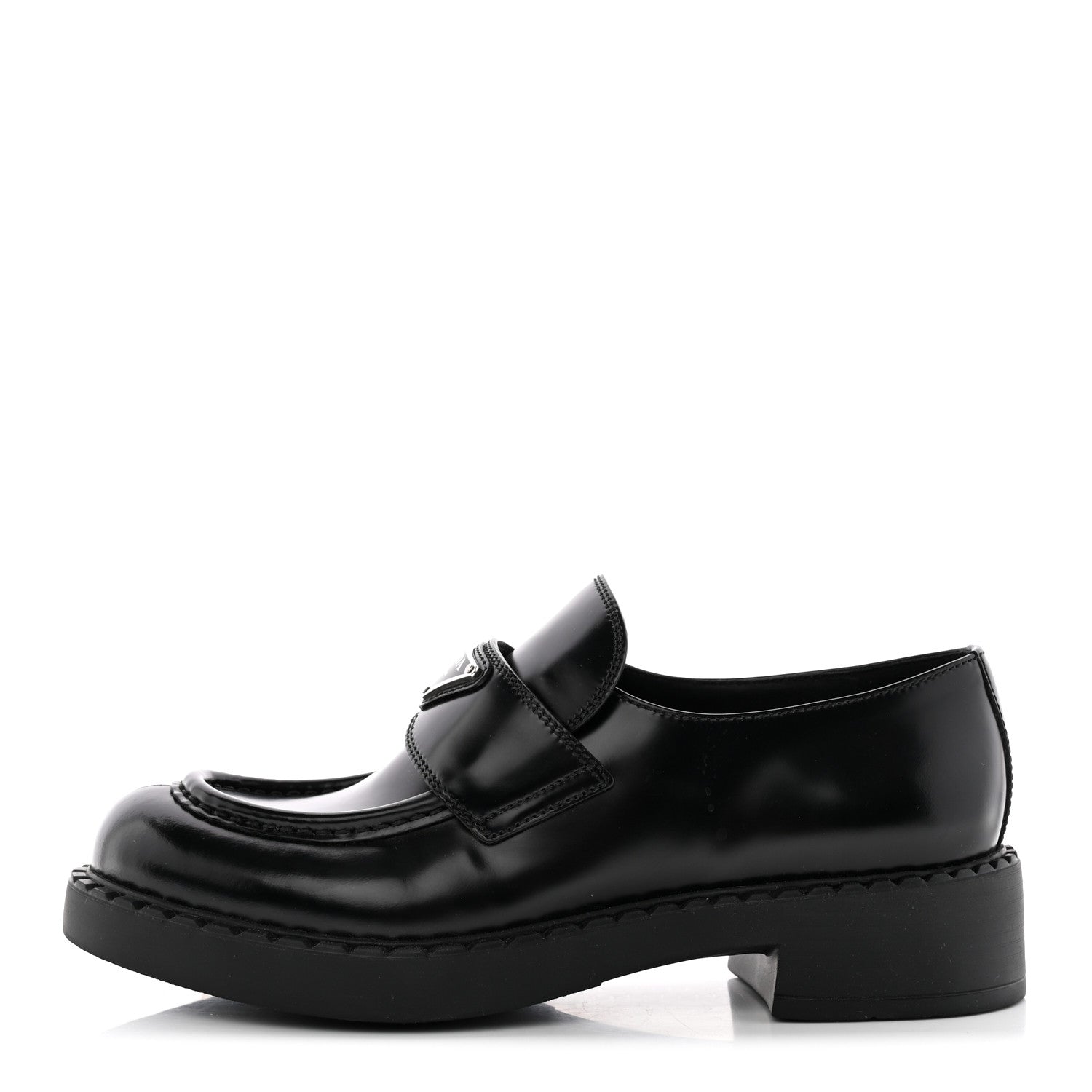 Prada Spazzolato Metal Triangle Logo 50mm Loafers 39.5 Black 1 of 19