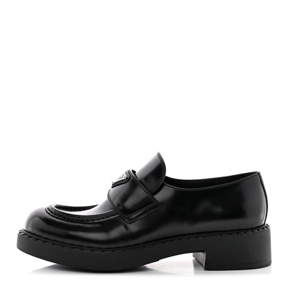 Prada Spazzolato Metal Triangle Logo 50mm Loafers 39.5 Black 1 of 19