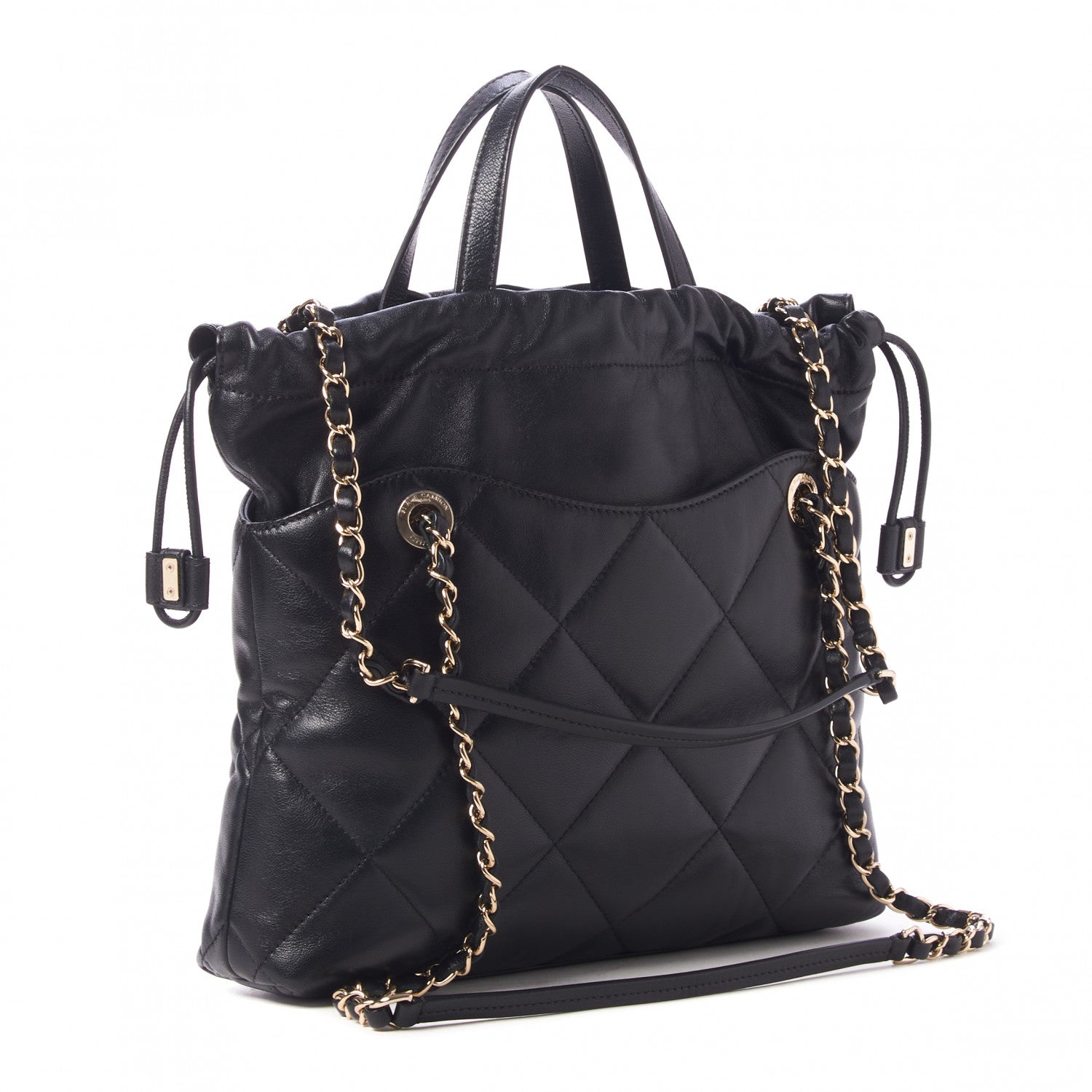 Chanel Lambskin Quilted Small Drawstring Shopping Bag Black 2 of 8