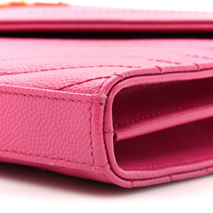 Saint Laurent Grain De Poudre Matelasse Chevron Cassandre Chain Wallet Lipstick Fuschia 9 of 17