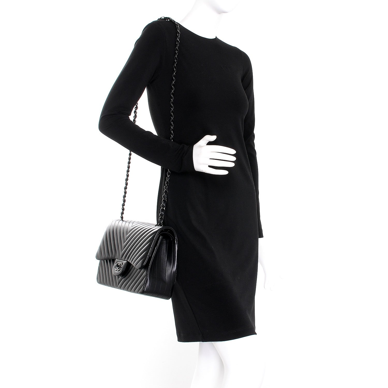 Chanel Lambskin Chevron Quilted Jumbo Double Flap So Black 2 of 9