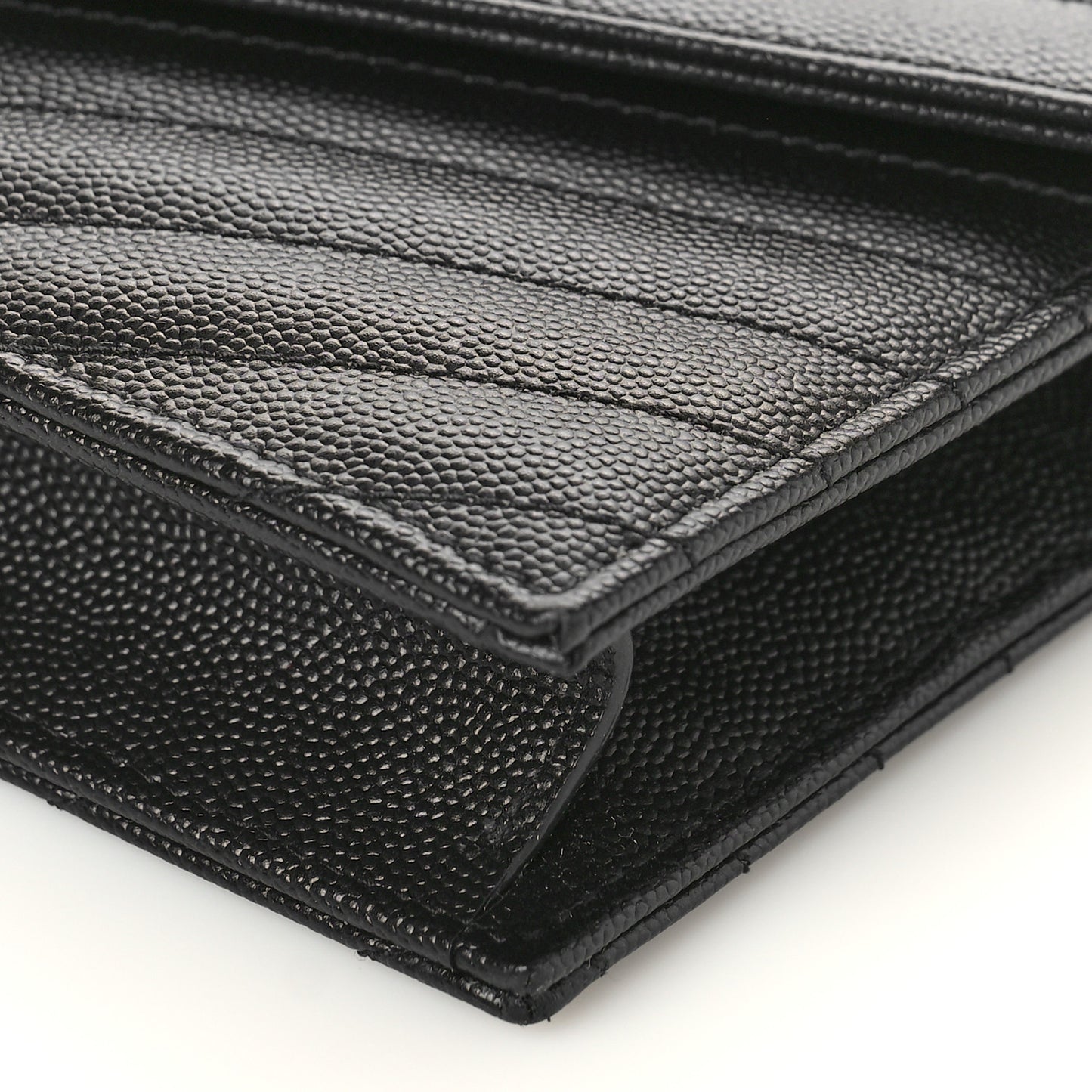 Grain De Poudre Matelasse Chevron Monogram Envelope Chain Wallet Black