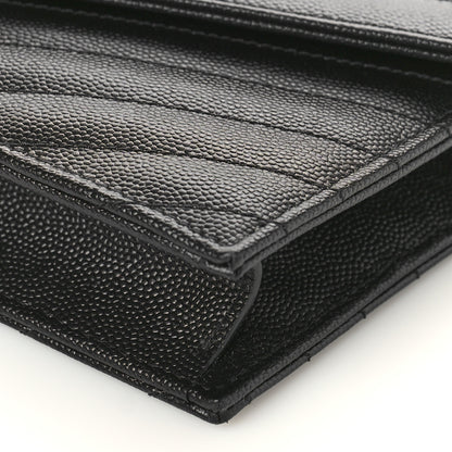 Saint Laurent Grain De Poudre Matelasse Chevron Monogram Envelope Chain Wallet Black 8 of 8