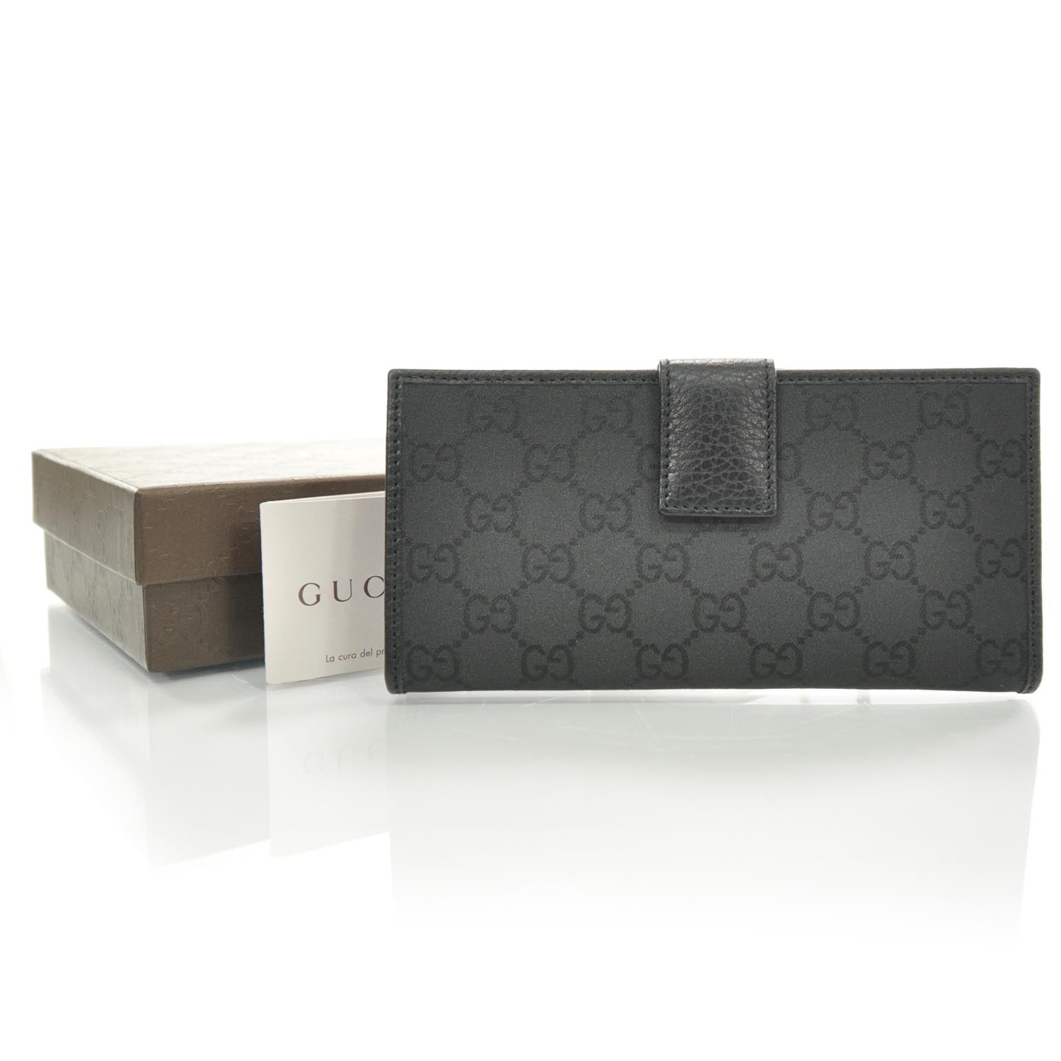 Gucci Monogram Nylon Leather Continental Wallet Black 3 of 8