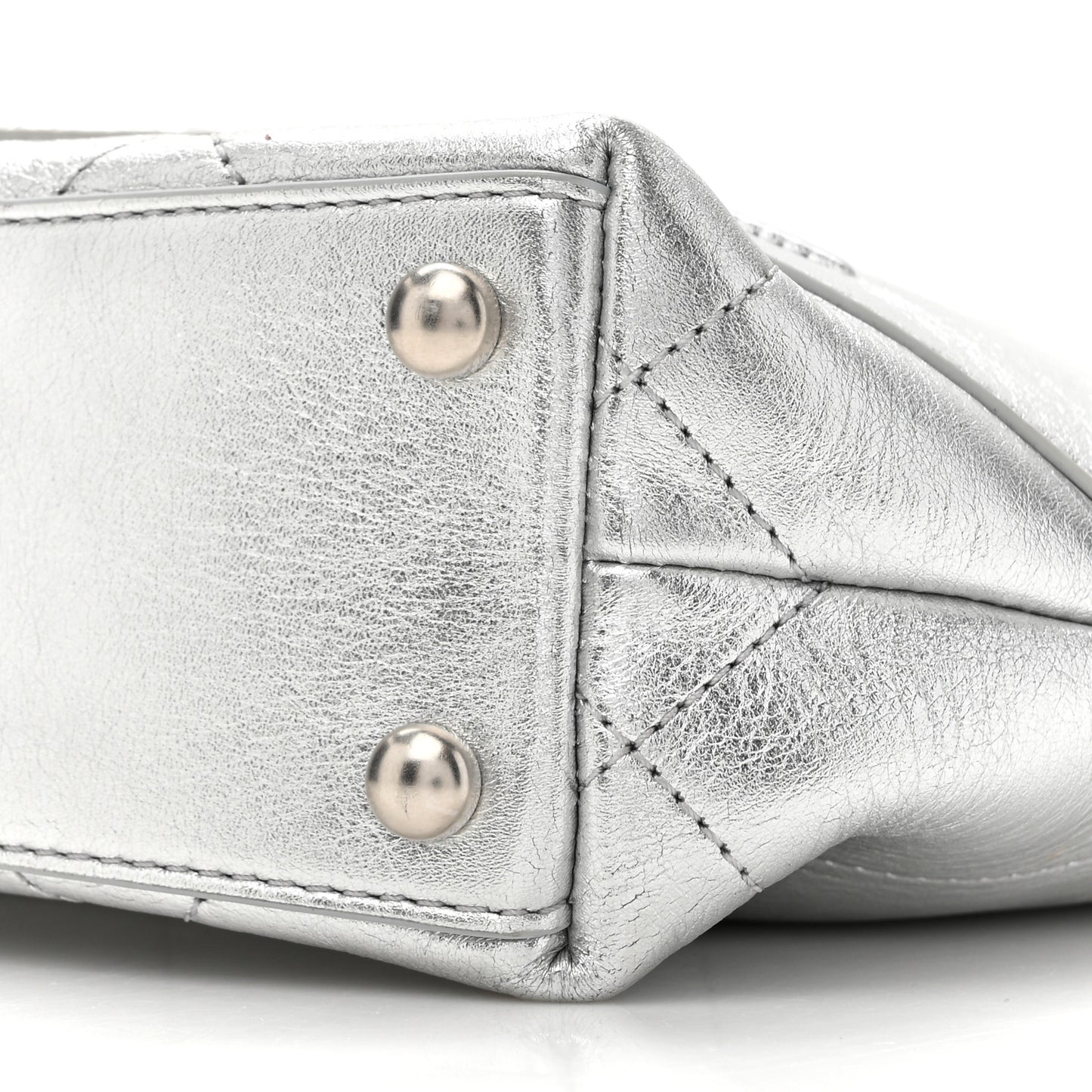 Metallic Calfskin Stitched CC Club Monaco Tote Silver