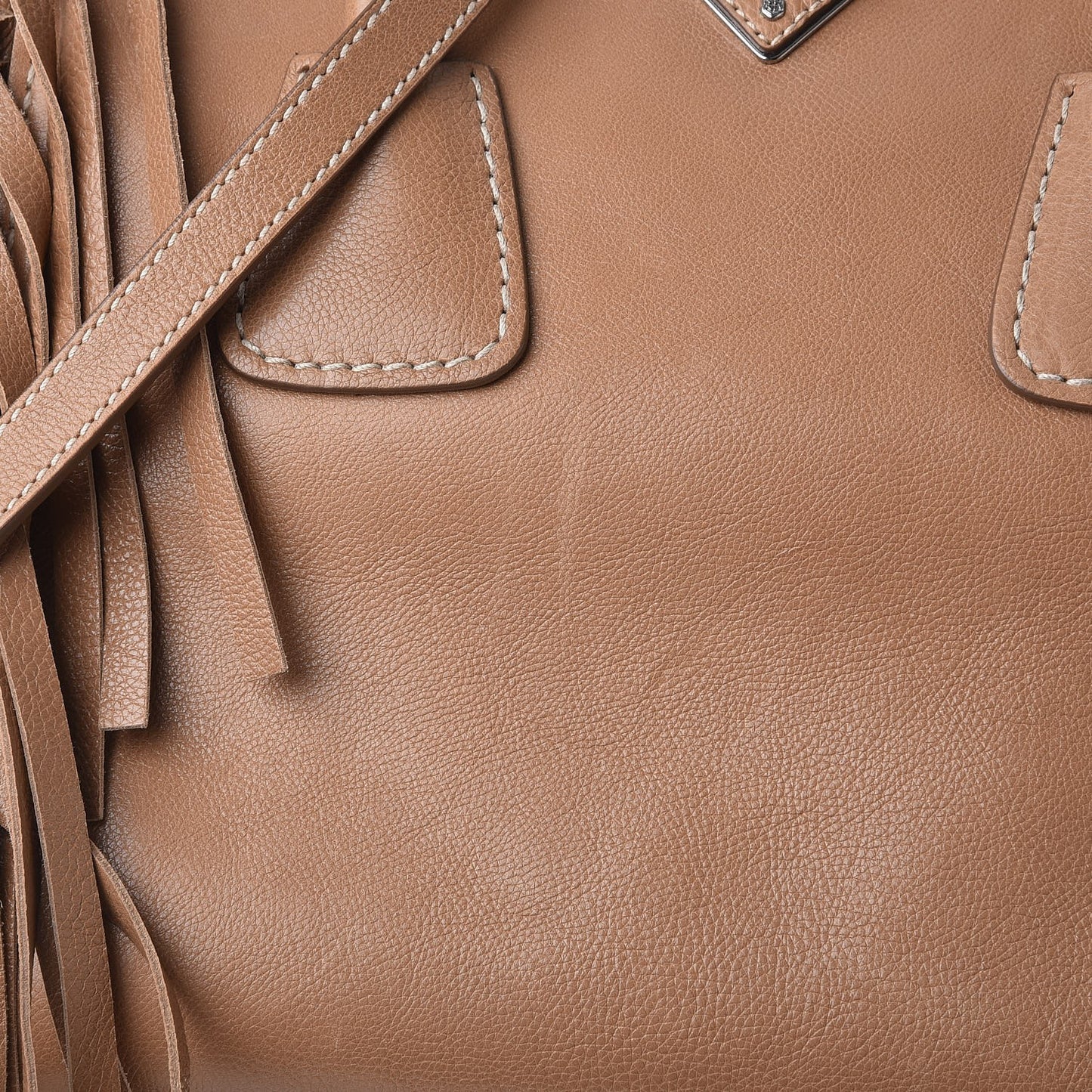 Glace Calf Twin Pocket Fringe Tote Caramel